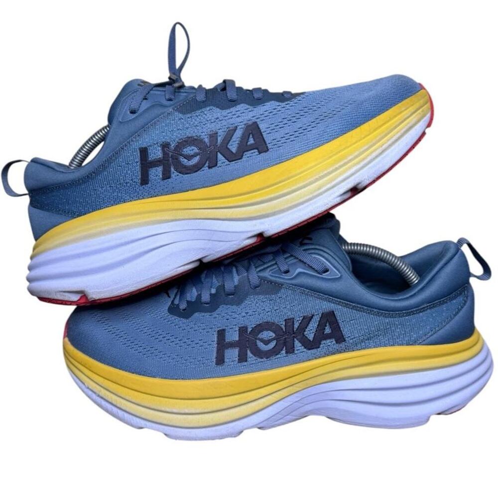 Hoka Bondi 8 Mens size 11.5 D Running Shoes Blue Yellow 1123202 GBMS